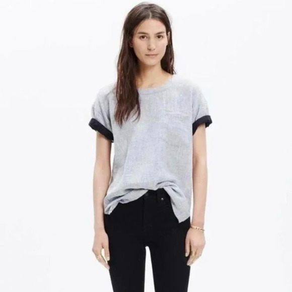 MADEWELL Oversized Short Sleeve‎ Tee in Copier Stripe - Picture 1 of 8